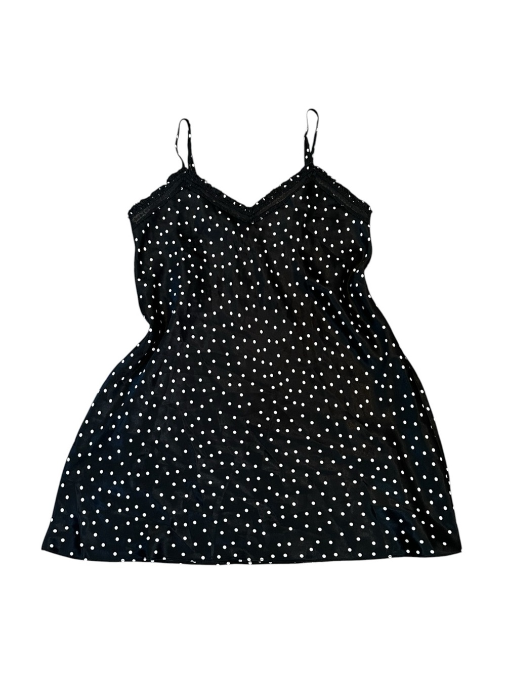 Morgan Taylor Satin Slip Mini Dress Black & White Polka Dot Ruffle Trim Y2K